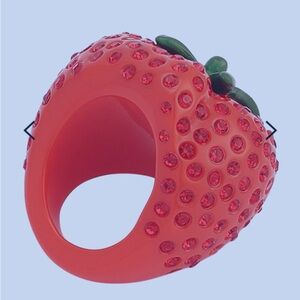 Betsey Johnson Red Strawberry Crystal Cocktail Ring
